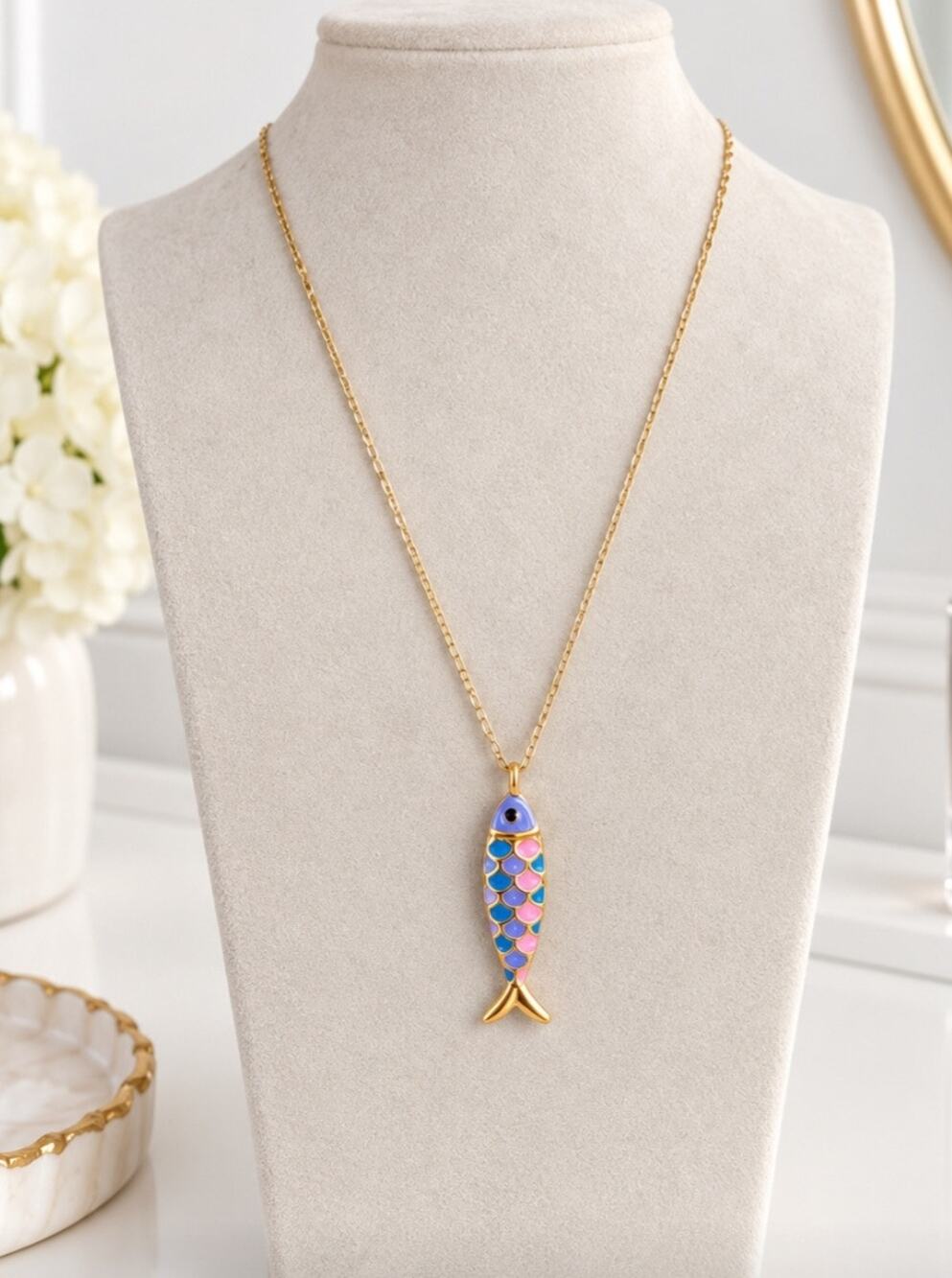 Gold Stainless Steel Lucky Colorful Fish Pendent Necklace New